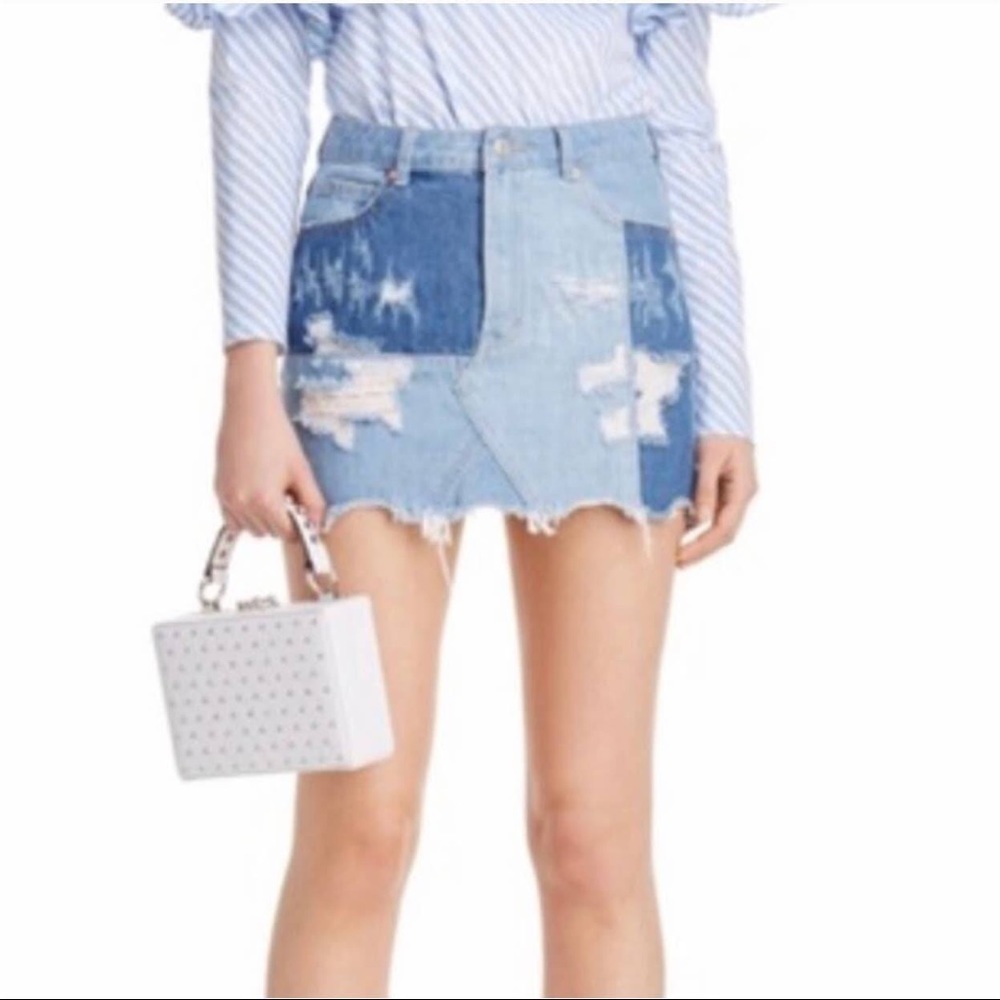 Sunset + Spring Patchwork Denim Mini Jean Skirt M - image 2
